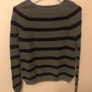 Green and black stripe scoop neck sweater